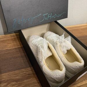 Betsey Johnson Cream Sneakers with Rhinestones